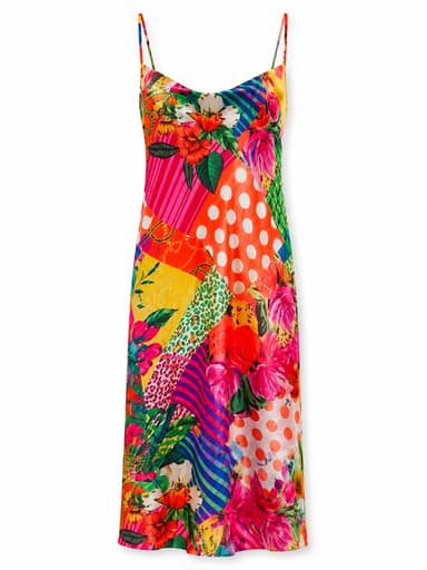 Colourful patchwork print slip dress