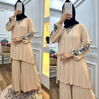 Pleated Abaya Co-ord Set / Pleated Palazzo Set