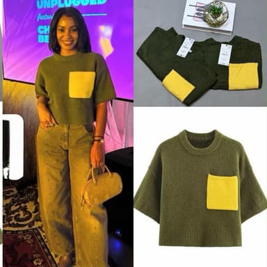 Olive Green & Yellow Color-Block Knitted Sweater Top 🧶