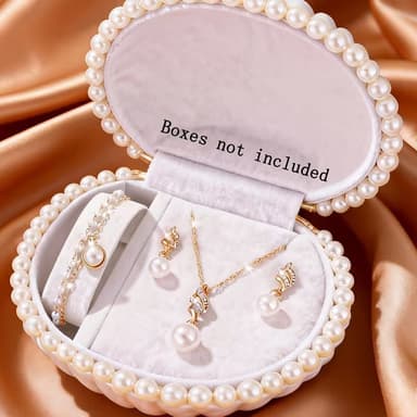 Fashionable and Simple Bridal Diamond Earrings Necklace Spiral Pearl Bracelet 3-Piece Set Jewelry.