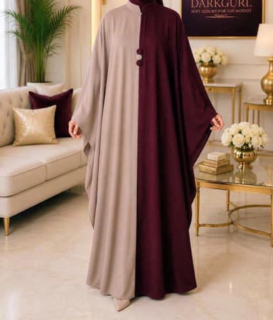 Two-Tone Butterfly/Batwing Abaya with Button Detail.