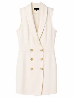 Women’s Sleeveless Double-Breasted Blazer Mini Dress with Gold Buttons.